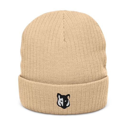 Seugruh Embroidered Ribbed Knit Beanie -