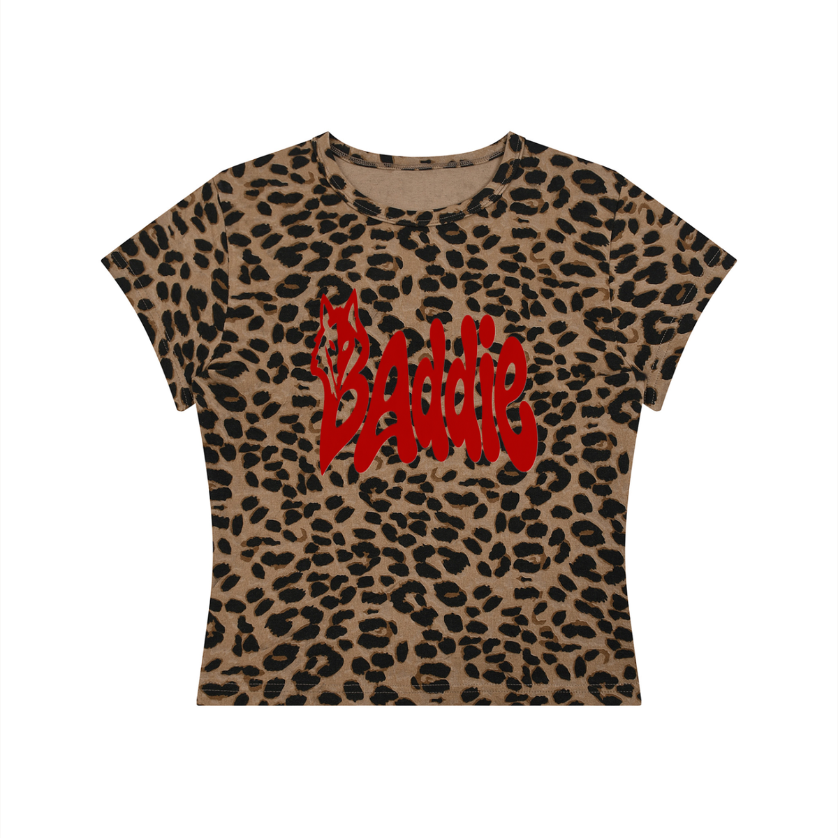 Seugruh Bastien Women’s Red “Baddie” Leopard Print Crop T-Shirt