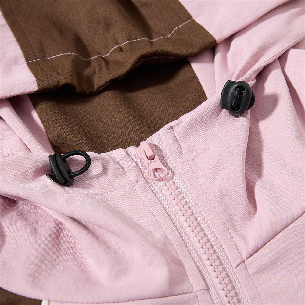 contrasting three bar hooded jacket