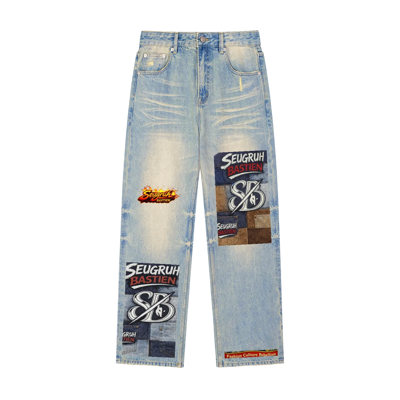 Seugruh Bastien Washed Unisex Wide-Leg Denim Jeans