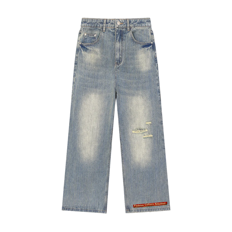 Seugruh Bastien FCR Distressed Wide-Leg Jeans - ripped washed streetwear denim