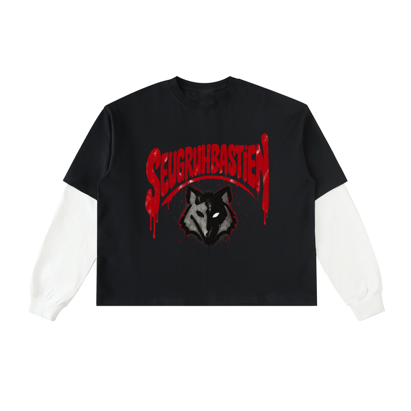 Layered Contrast Sleeve Cotton T-Shirt