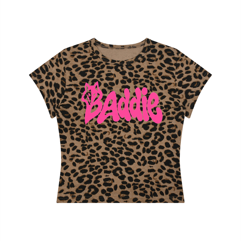 Seugruh Bastien Women’s pink “Baddie” Leopard Print Crop T-Shirt