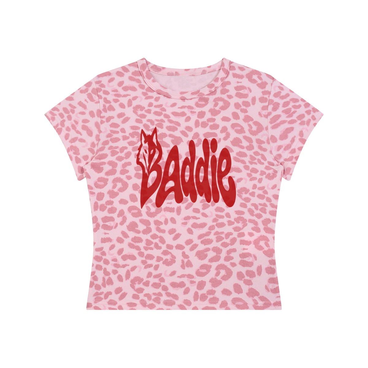 Seugruh Bastien Women’s Red “Baddie” Leopard Print Crop T-Shirt