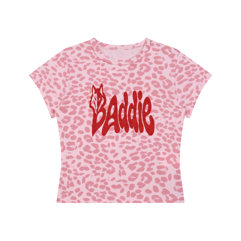 Seugruh Bastien Women’s Red “Baddie” Leopard Print Crop T-Shirt